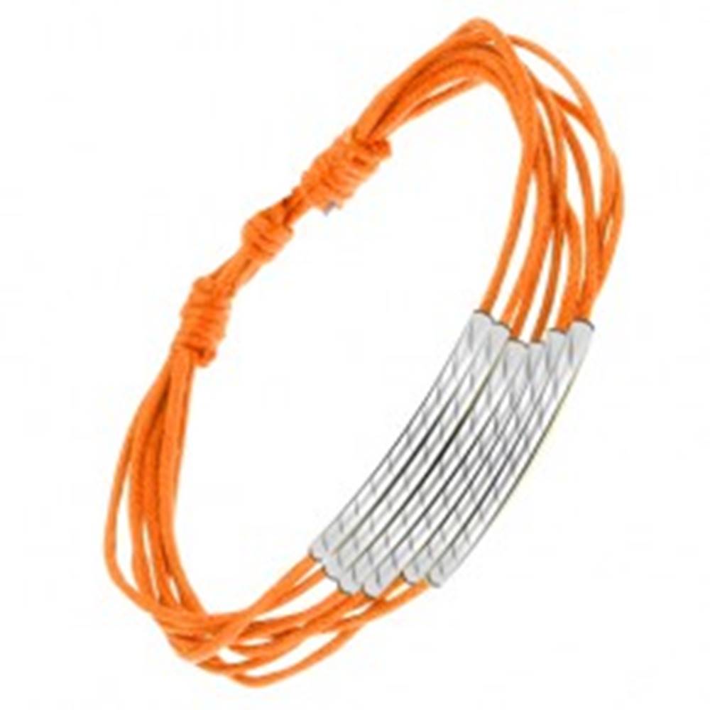 Šperky eshop Oranžový šnúrkový náramok, lesklé rúrky so šikmými zárezmi