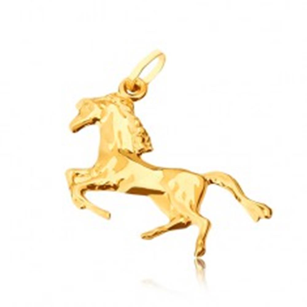 Šperky eshop Zlatý prívesok 585 - lesklý kôň postavený na zadných nohách