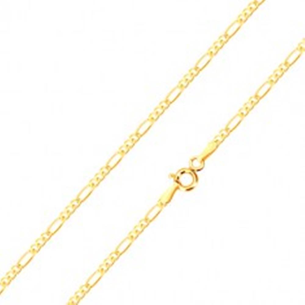 Šperky eshop Zlatá retiazka 585 - tri malé očká a jedno podlhovasté, vysoký lesk, 500 mm