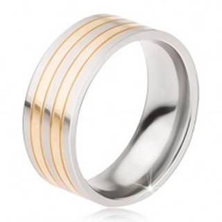 Titánový prsteň - lesklá obrúčka strieborno-zlatej farby, striedajúce sa pásy - Veľkosť: 57 mm