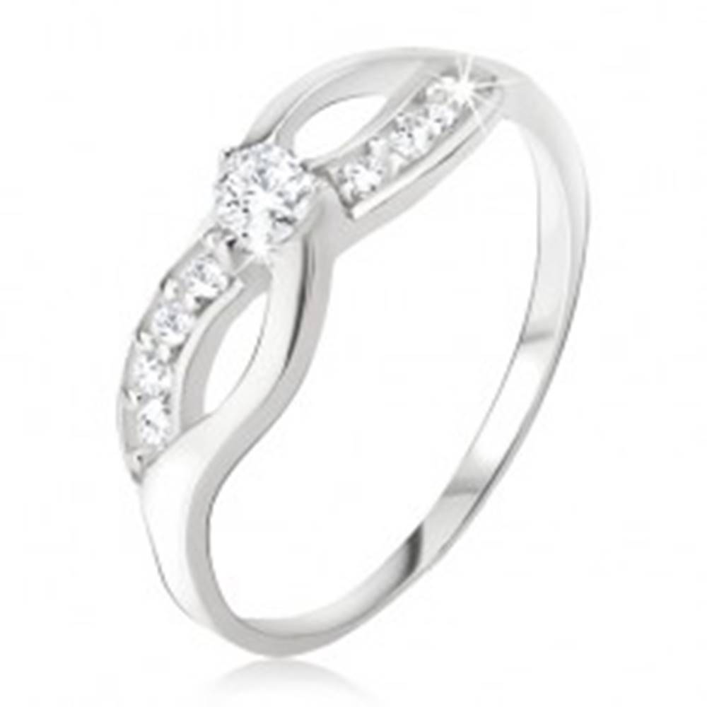 Šperky eshop Strieborný prsteň 925 - symbol nekonečna, zirkónová línia, okrúhly kamienok - Veľkosť: 48 mm