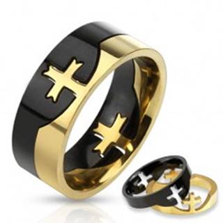 Dvojdielny prsteň čierno-zlatej farby z chirurgickej ocele, kríž - Veľkosť: 58 mm