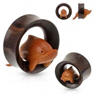 Hnedý drevený tunel do ucha, delfín skáčuci cez obruč - Hrúbka: 19 mm