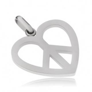 Oceľový prívesok, symbol Peace v kontúre srdca
