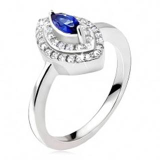Strieborný prsteň 925, modrý zrnkový kamienok, zirkónová elipsa - Veľkosť: 48 mm