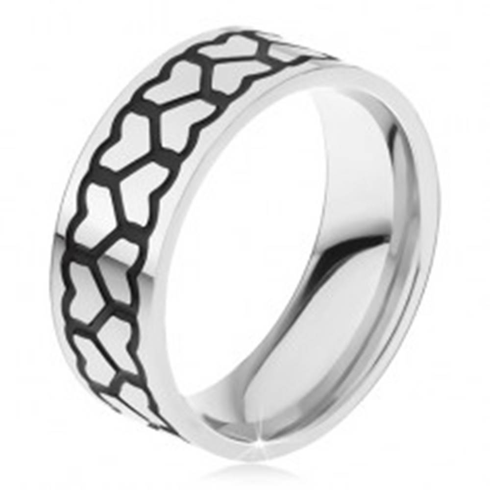 Šperky eshop Oceľový prsteň, dve hrubšie línie kontúr súmerných sŕdc - Veľkosť: 59 mm