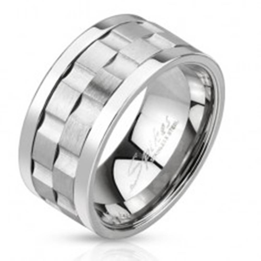 Šperky eshop Oceľový prsteň - dve matné točiace sa obruče so žliabkami - Veľkosť: 60 mm