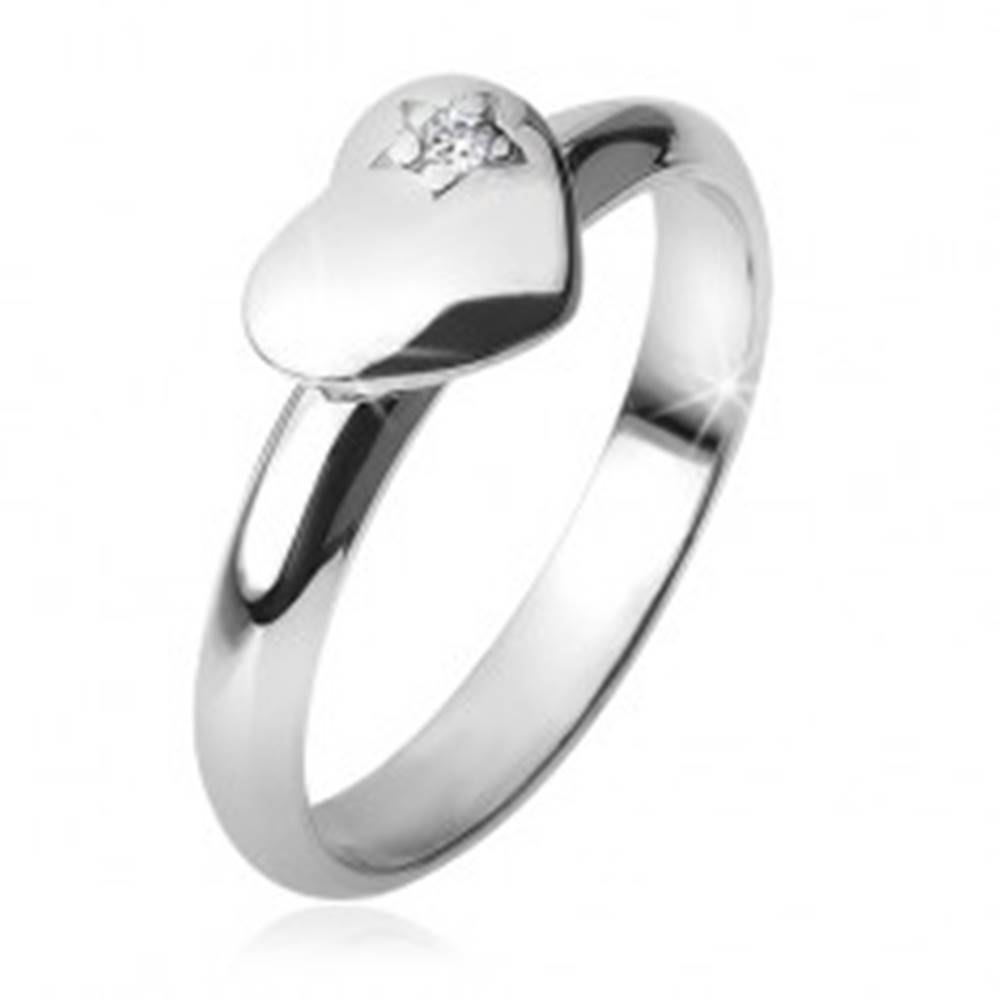 Šperky eshop Prsteň s vypuklým súmerným srdcom, hviezda, zirkón, zo striebra 925 - Veľkosť: 49 mm