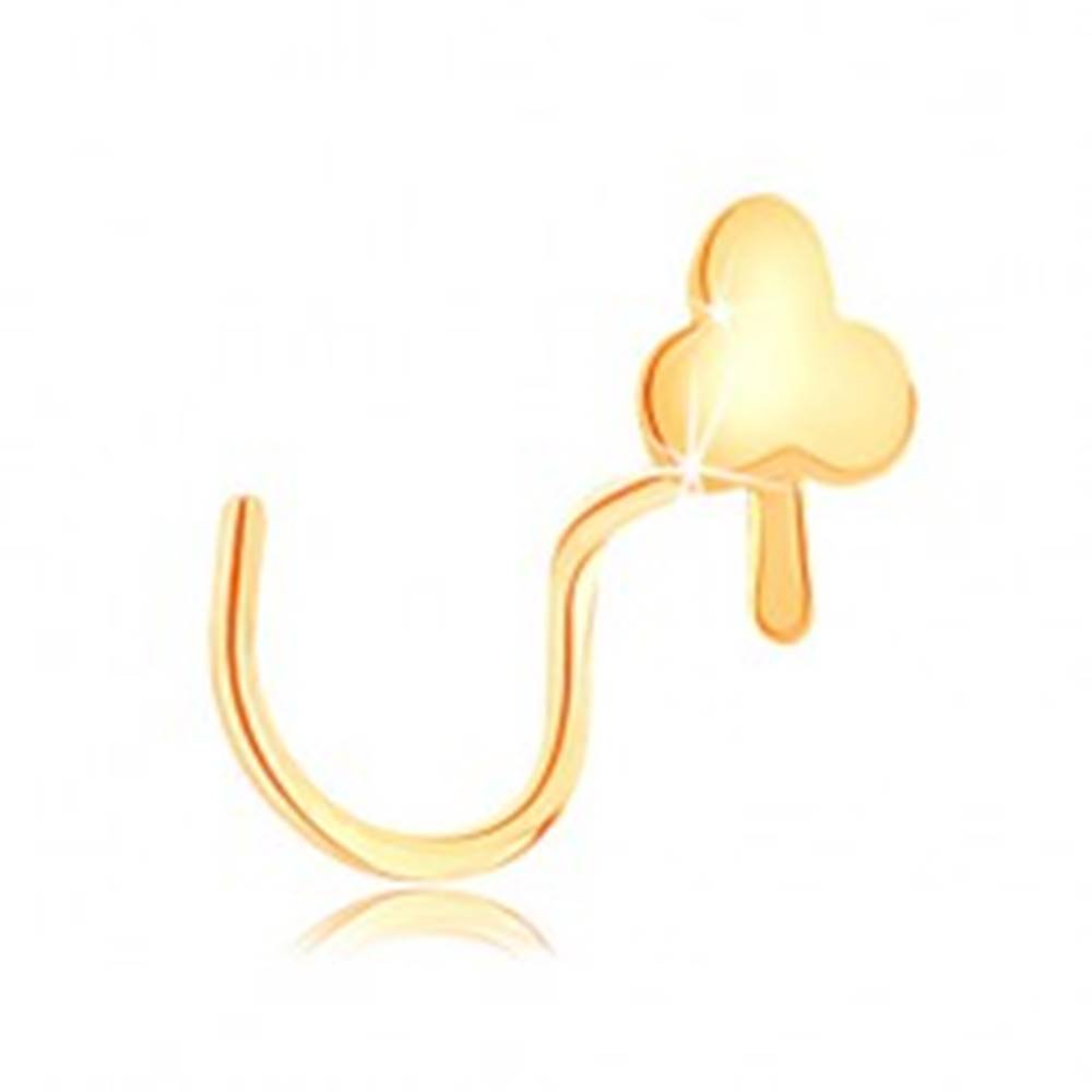 Šperky eshop Piercing do nosa v žltom 14K zlate - malý plochý stromček, zahnutý tvar