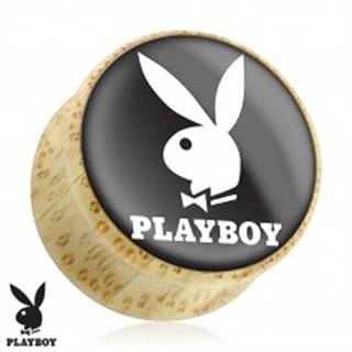 Sedlový plug do ucha z prírodného dreva, zajačik Playboy, čierny podklad - Hrúbka: 10 mm