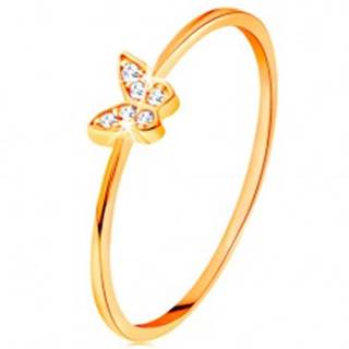 Zlatý prsteň 585 - motýlik zdobený okrúhlymi čírymi zirkónmi - Veľkosť: 49 mm