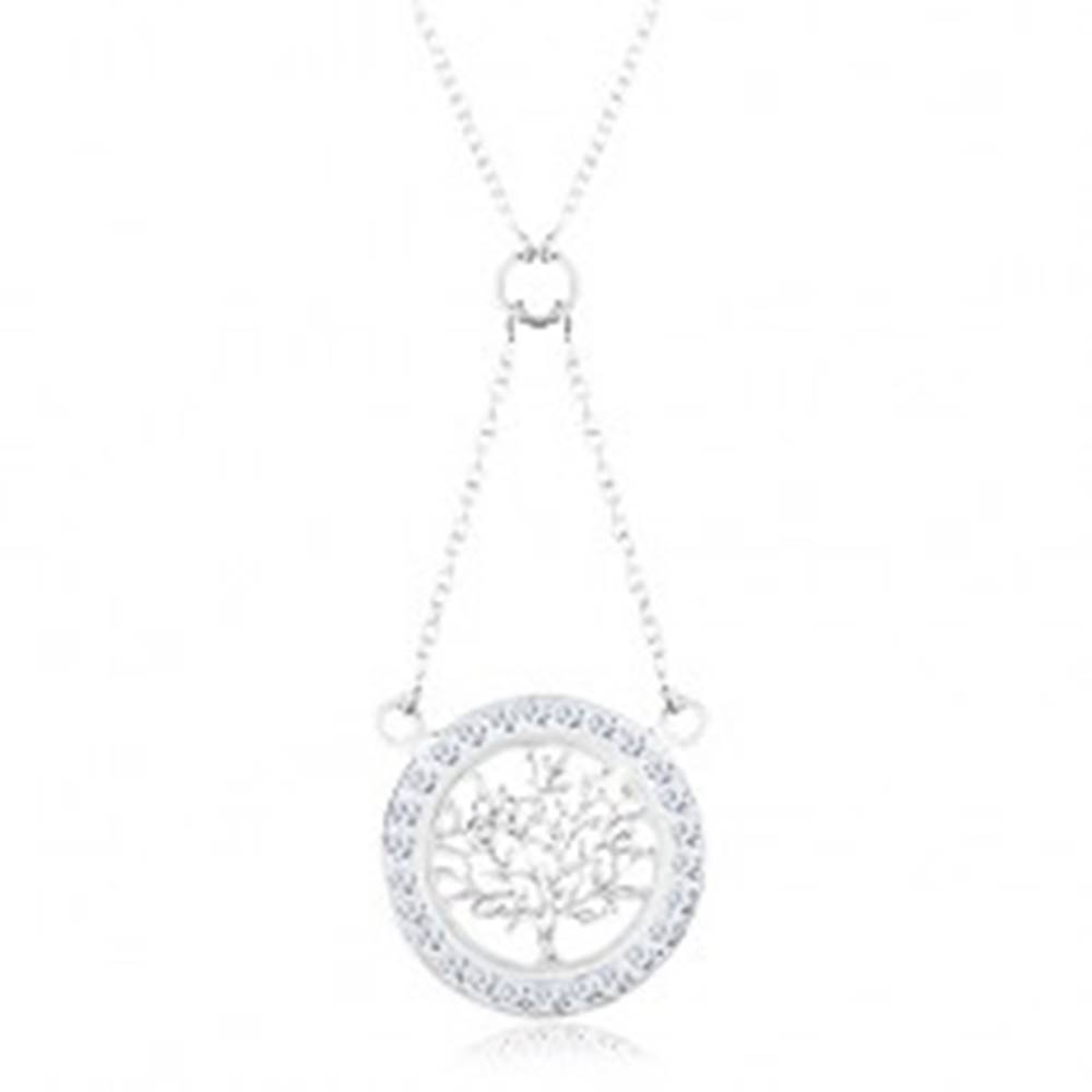 Šperky eshop Strieborný 925 náhrdelník, retiazka a prívesok - strom života so zirkónovou obrubou