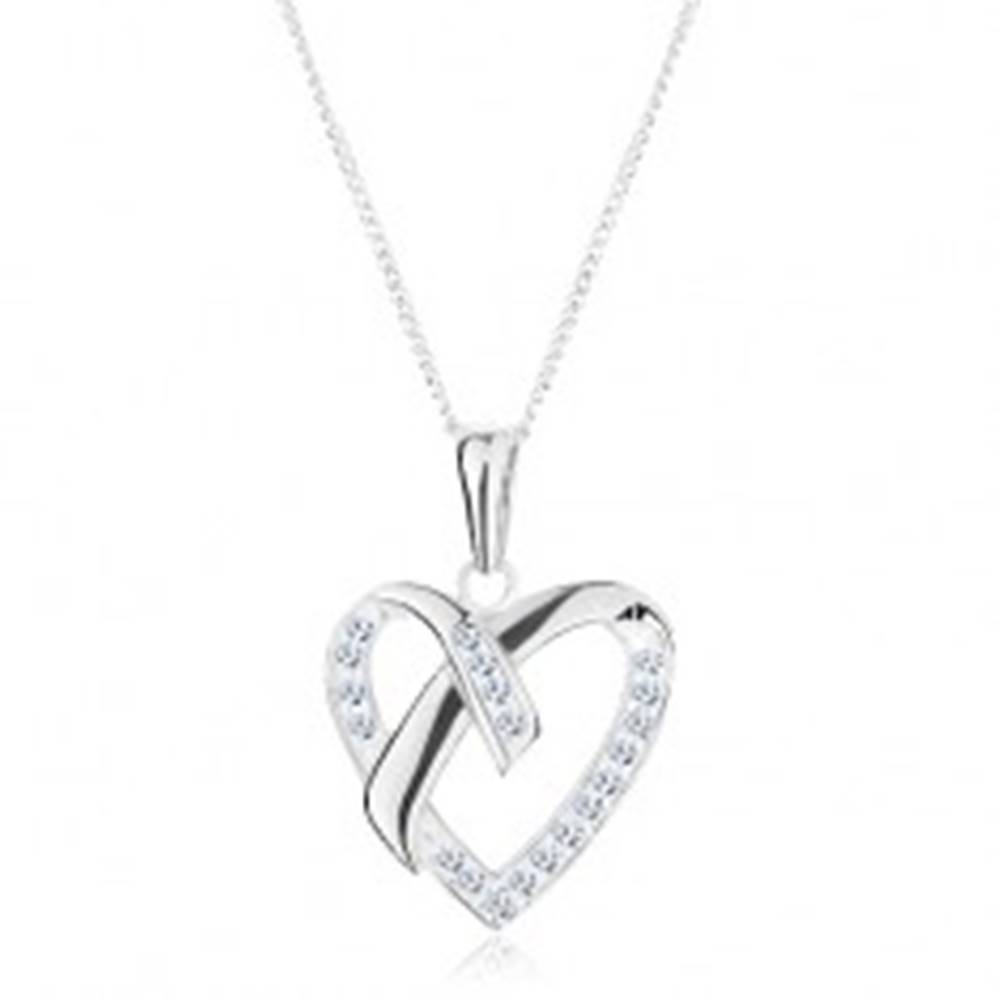 Šperky eshop Strieborný náhrdelník 925, prívesok na retiazke, kontúra srdca, prekrížené línie