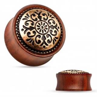 Sedlový plug do ucha z dreva mahagónovej farby, vyrezávaný kruh - Hrúbka: 10 mm