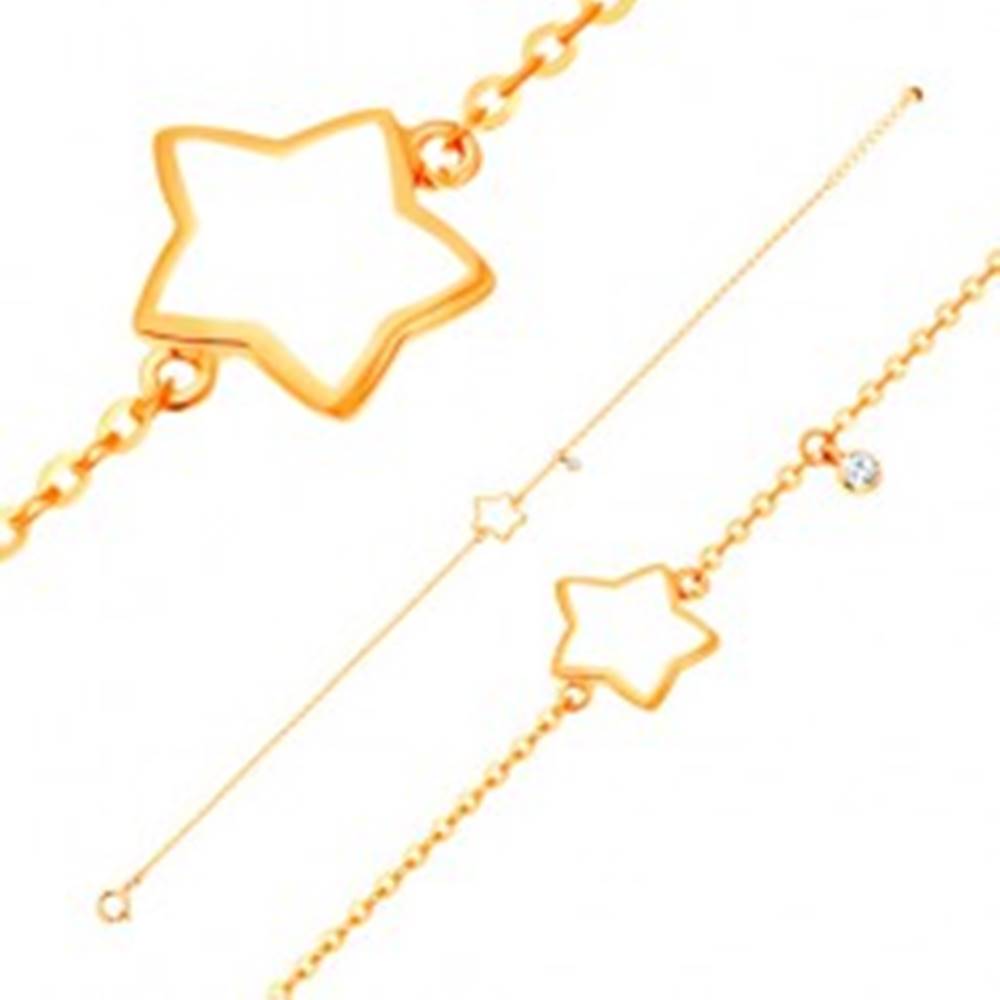Šperky eshop Náramok v žltom 14K zlate, prívesky - hviezda s bielou glazúrou, zirkón