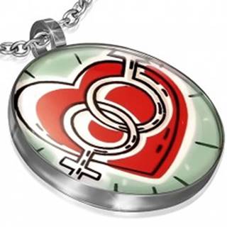 Kruhový prívesok z ocele - srdce so symbolmi muža a ženy
