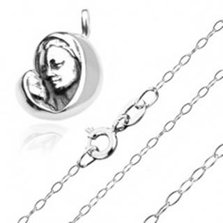 Strieborný 925 náhrdelník - Madona s dieťatkom na ligotavej retiazke