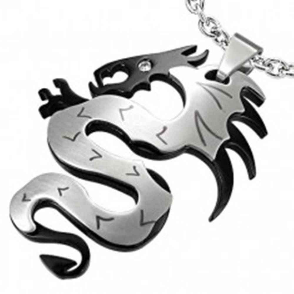 Šperky eshop Prívesok z chirurgickej ocele, čínsky drak v čierno-striebornej kombinácii