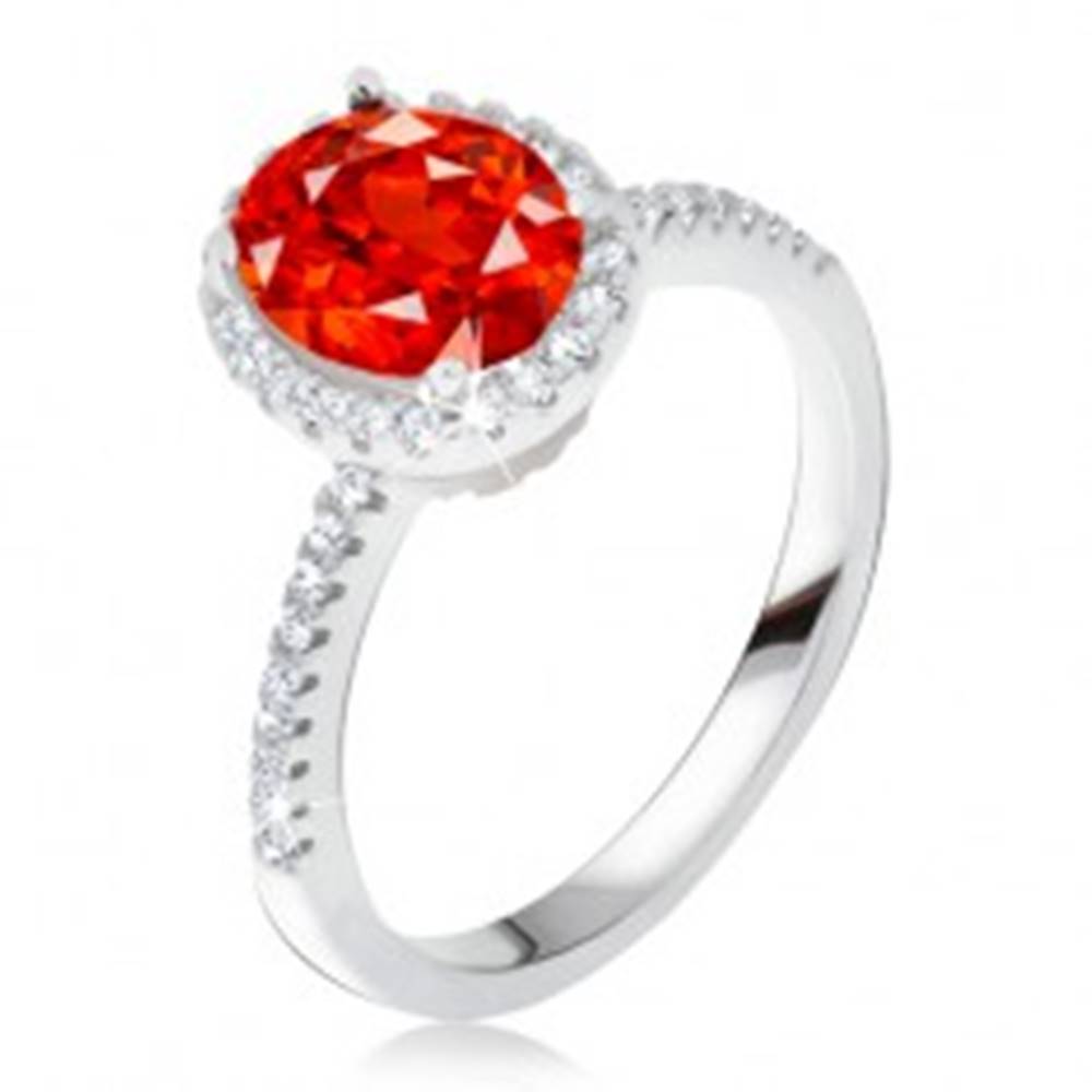 Šperky eshop Prsteň zo striebra 925, vystúpený zirkónový kotlík, červený kameň - Veľkosť: 50 mm