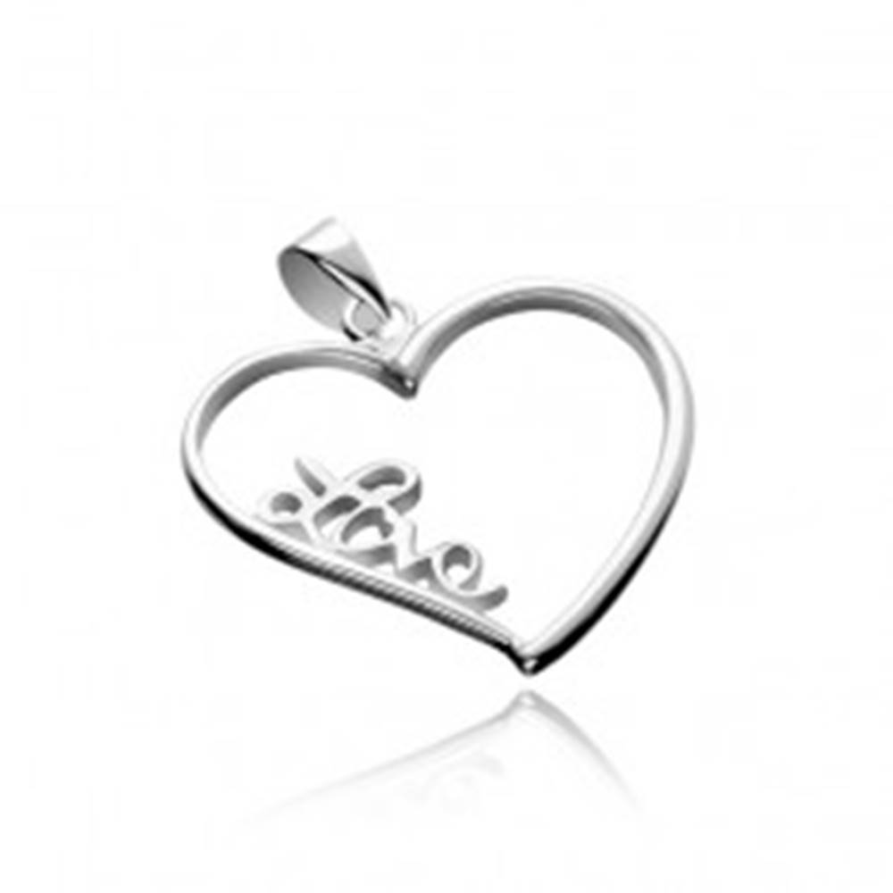 Šperky eshop Strieborný prívesok 925 - veľké obrysové srdce s nápisom Love