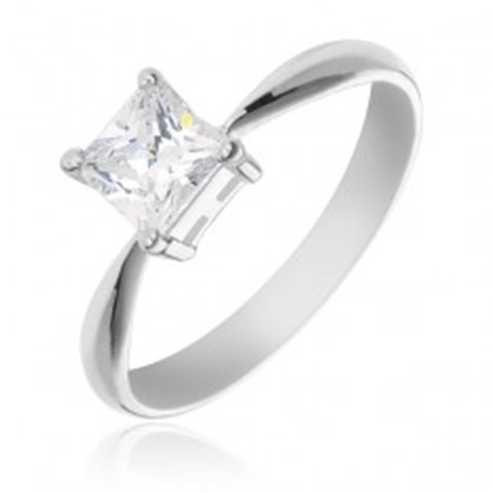 Šperky eshop Zásnubný prsteň zo striebra 925 - štvorcový zirkón v objímke - Veľkosť: 49 mm