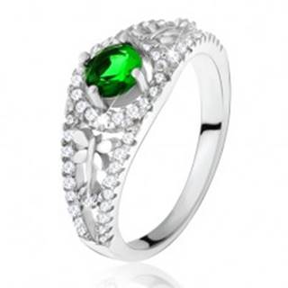 Číry zirkónový prsteň so zeleným kamienkom, vážky, striebro 925 - Veľkosť: 49 mm