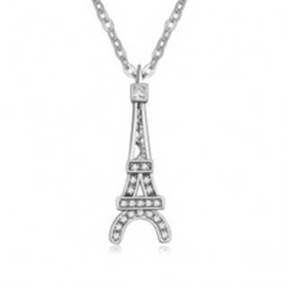 Lesklý náhrdelník s príveskom Eiffelovej veže, číre kamienky
