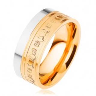 Oceľový prsteň, dvojfarebný - strieborný a zlatý odtieň, ornamenty, 8 mm - Veľkosť: 54 mm