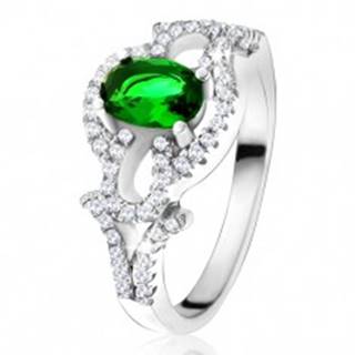 Prsteň s oválnym zeleným kameňom, číry kruh, kvapky, zo striebra 925 - Veľkosť: 50 mm