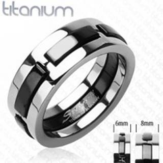 Titánový prsteň s čiernymi vystúpenými pásmi - Veľkosť: 48 mm