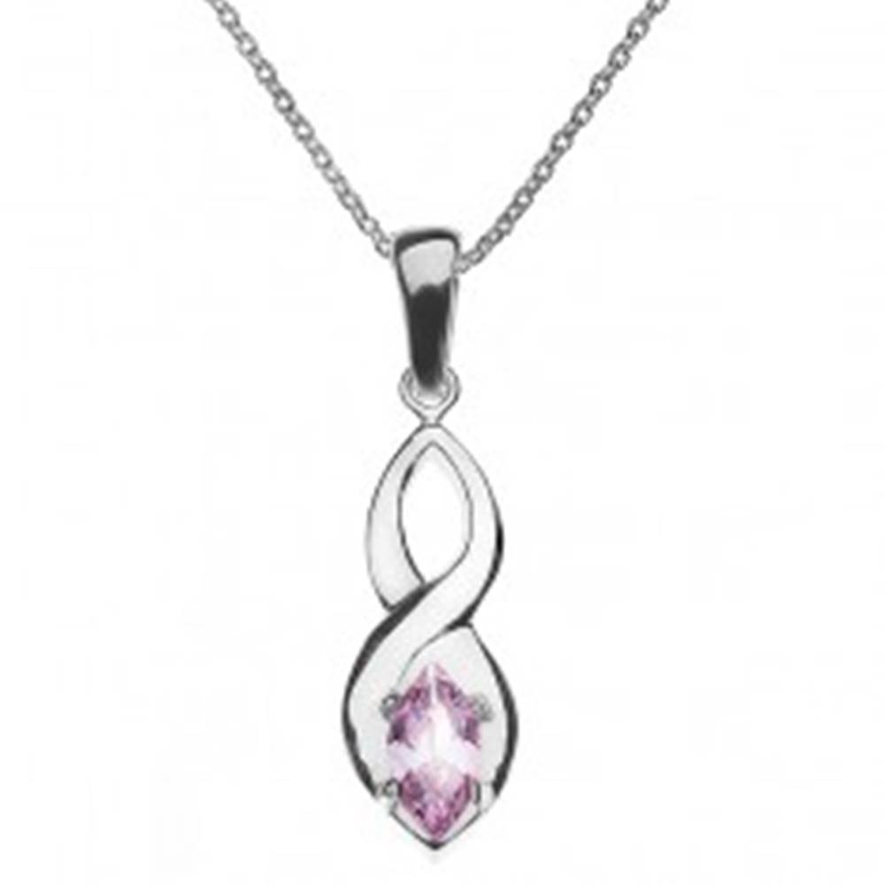 Šperky eshop Lesklý náhrdelník - špicatá osmička a ružový zrnkový zirkón, striebro 925
