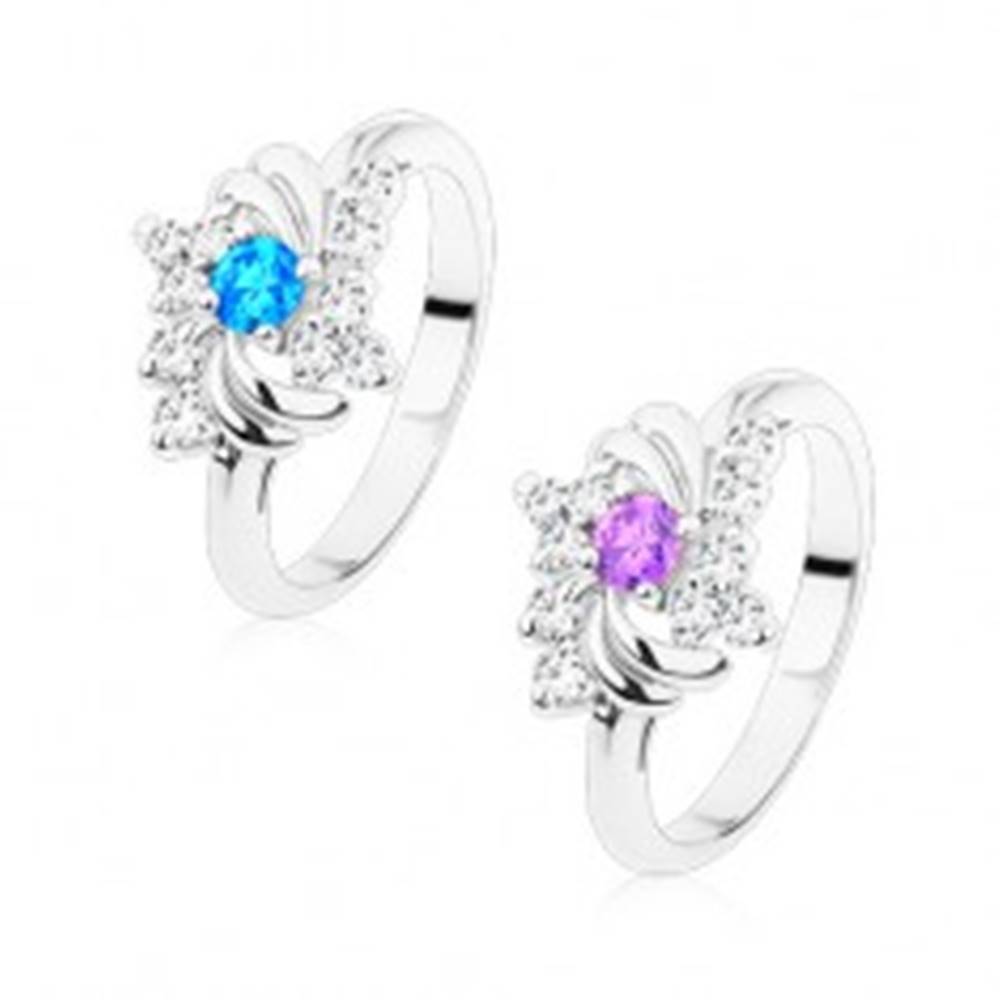 Šperky eshop Ligotavý prsteň v striebornom odtieni, lesklé oblúčiky, okrúhle zirkóny - Veľkosť: 49 mm, Farba: Aqua modrá