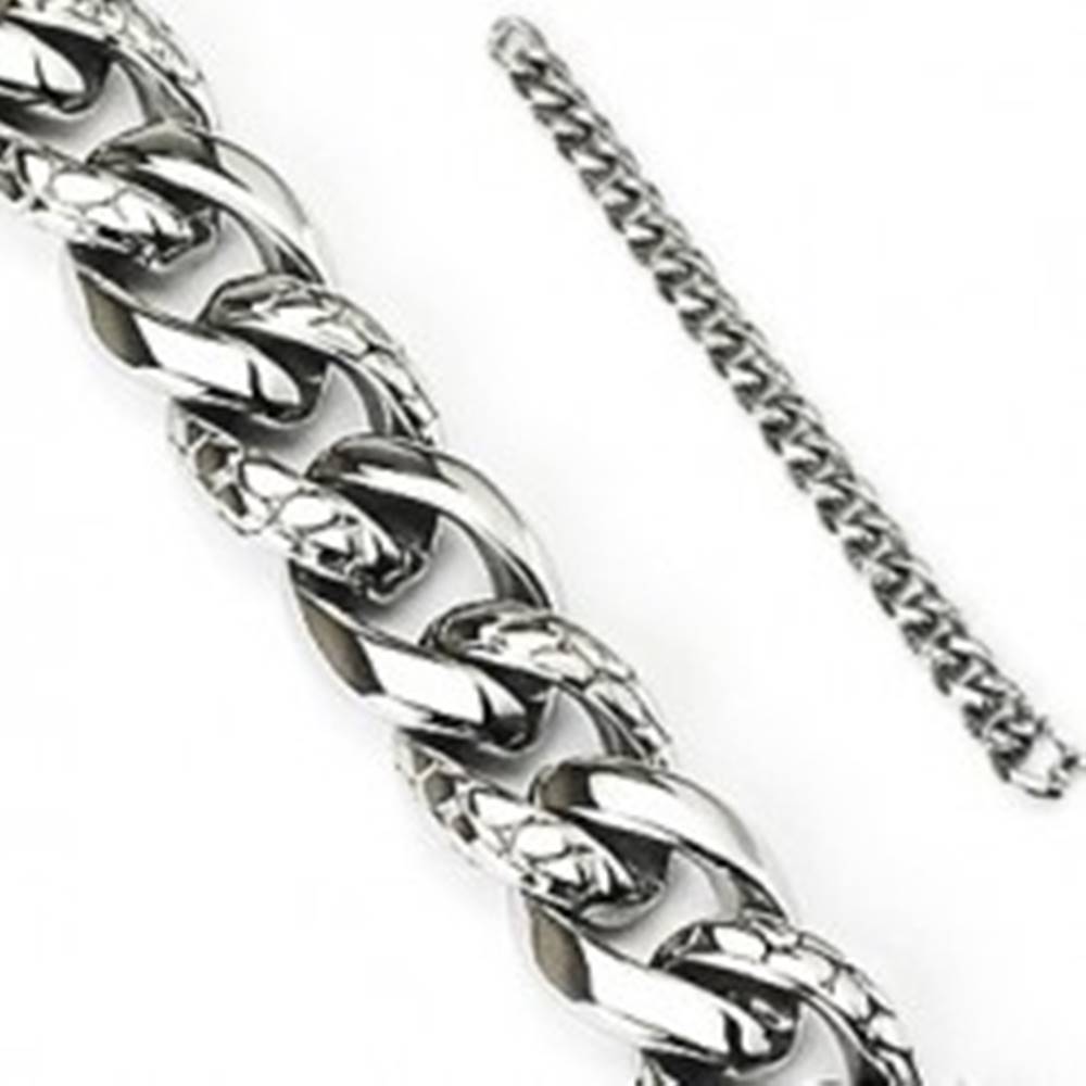 Šperky eshop Oceľový náramok - hrubá reťaz zdobená hadím vzorom, strieborná farba