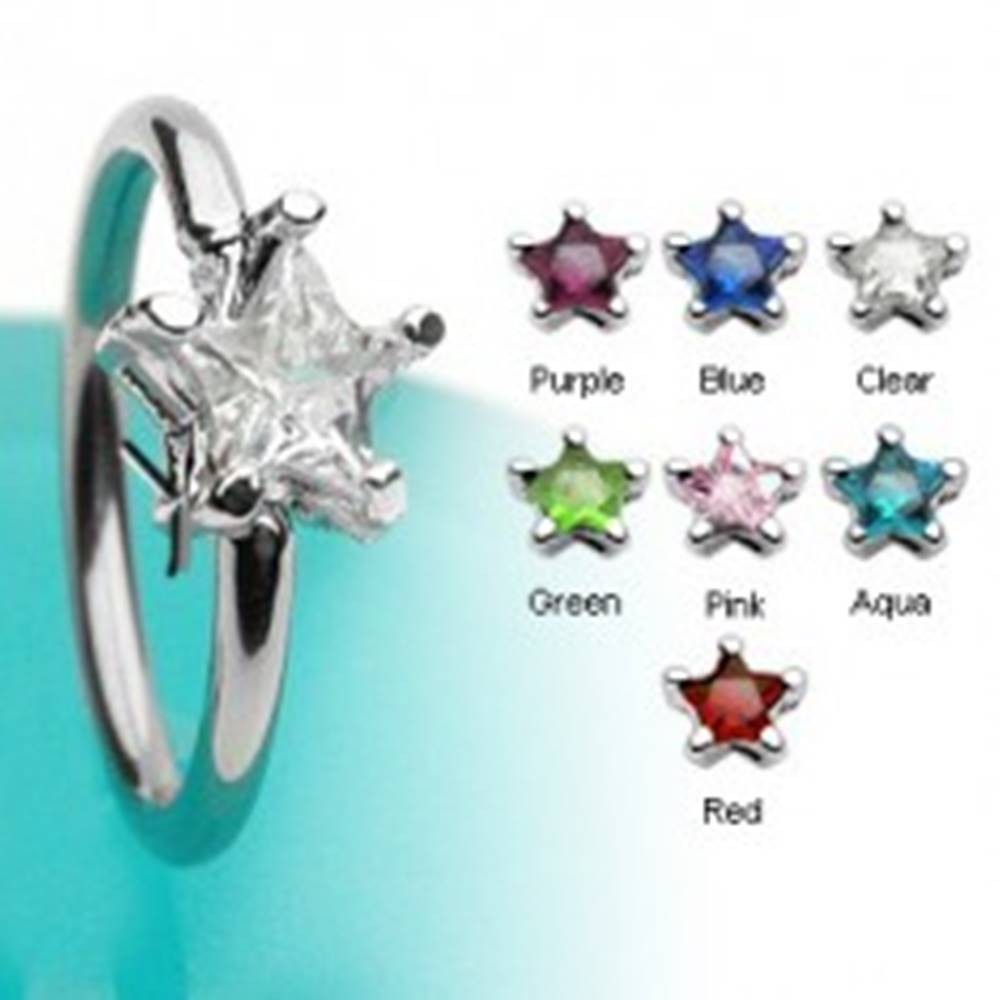 Šperky eshop Piercing krúžok s hviezdicovým zirkónom - Farba zirkónu: Aqua modrá - Q