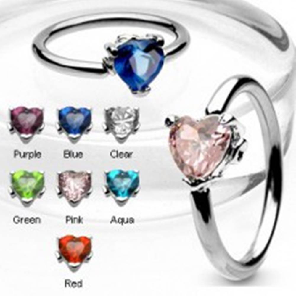 Šperky eshop Piercing krúžok so zirkónovým srdcom - Farba zirkónu: Aqua modrá - Q
