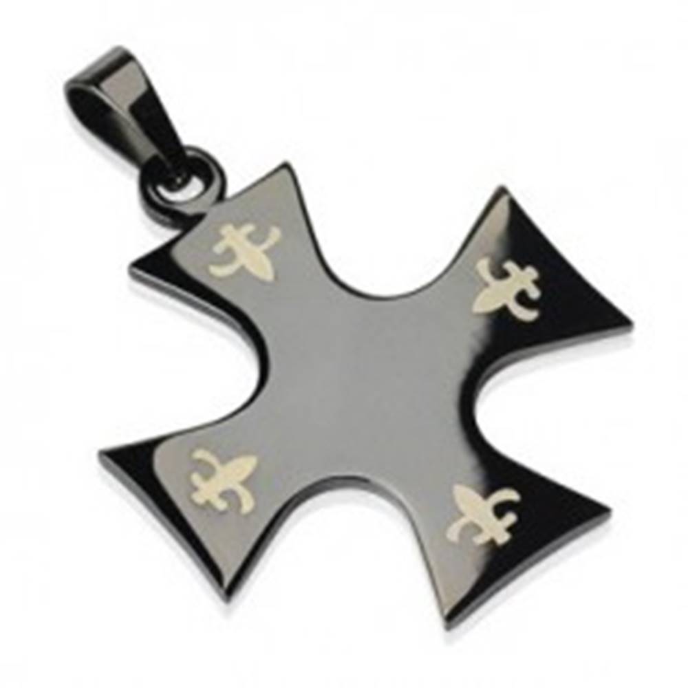 Šperky eshop Prívesok z chirurgickej ocele - kríž čiernej farby, Fleur de Lis