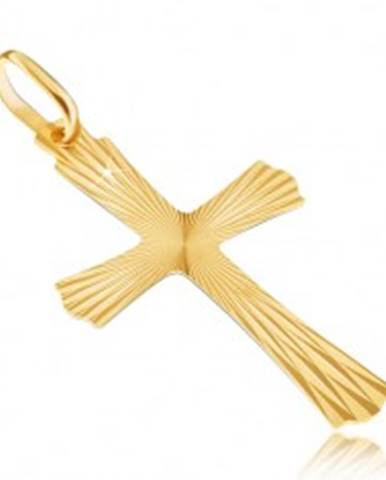 Zlatý 14K prívesok - lúčovitý kríž so zvlnenými koncami