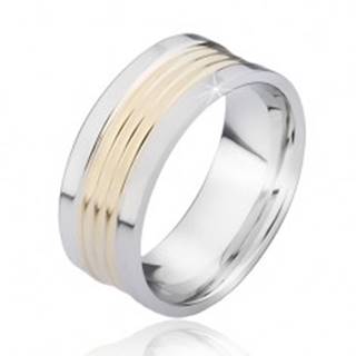 Dvojfarebný oceľový prsteň so zaoblenými pásmi zlatej farby - Veľkosť: 57 mm