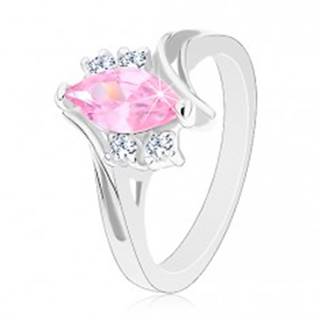 Ligotavý prsteň so zárezom na ramenách, zirkóny v ružovej a čírej farbe - Veľkosť: 49 mm