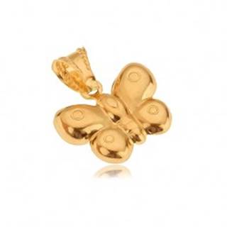 Prívesok zo zlata 14K, trojrozmerný motýľ, lesklý povrch
