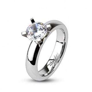 Zásnubný prsteň z ocele - vystupujúci veľký okrúhly zirkón - Veľkosť: 49 mm