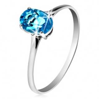 Zlatý prsteň 585 s oválnym ligotavým topásom modrej farby, tenké ramená - Veľkosť: 49 mm