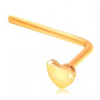 Zlatý zahnutý piercing do nosa 585 - malé ploché srdiečko