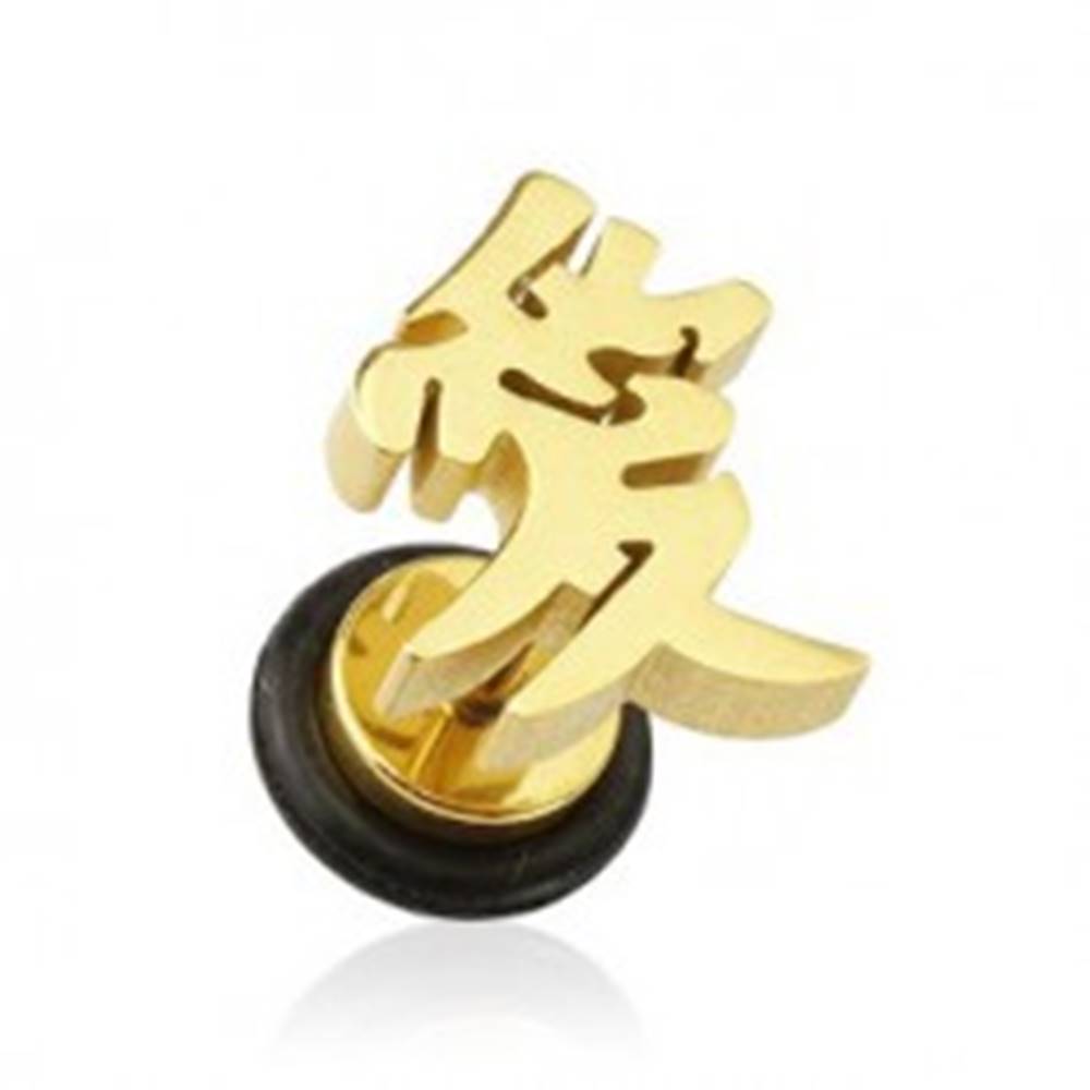Šperky eshop Fake plug do ucha - zlatá farba ázijský symbol lásky
