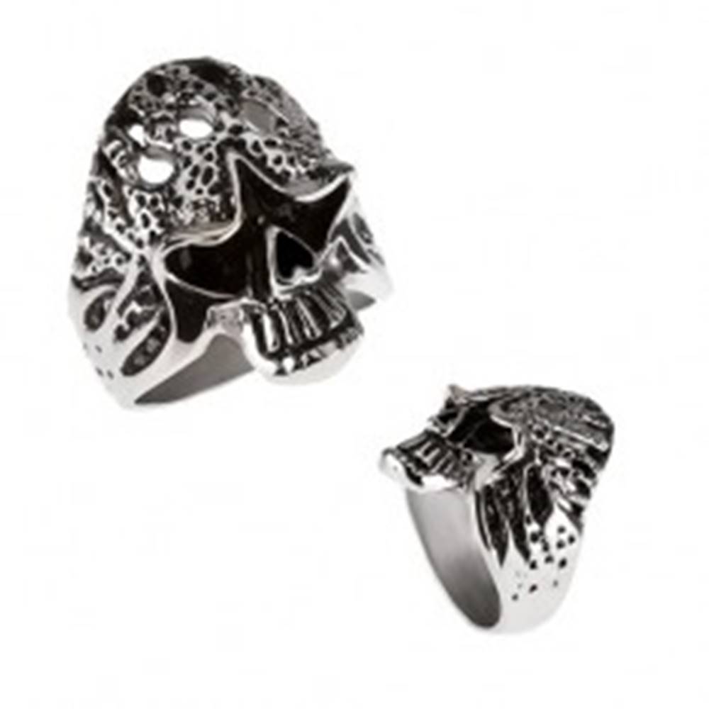 Šperky eshop Mohutný prsteň z chirurgickej ocele - horiaca lebka - Veľkosť: 59 mm