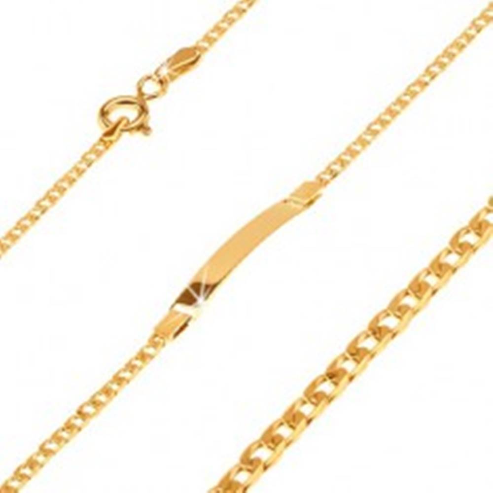Šperky eshop Náramok v žltom 14K zlate s platničkou, oválne zarovnané malé očká, 160 mm