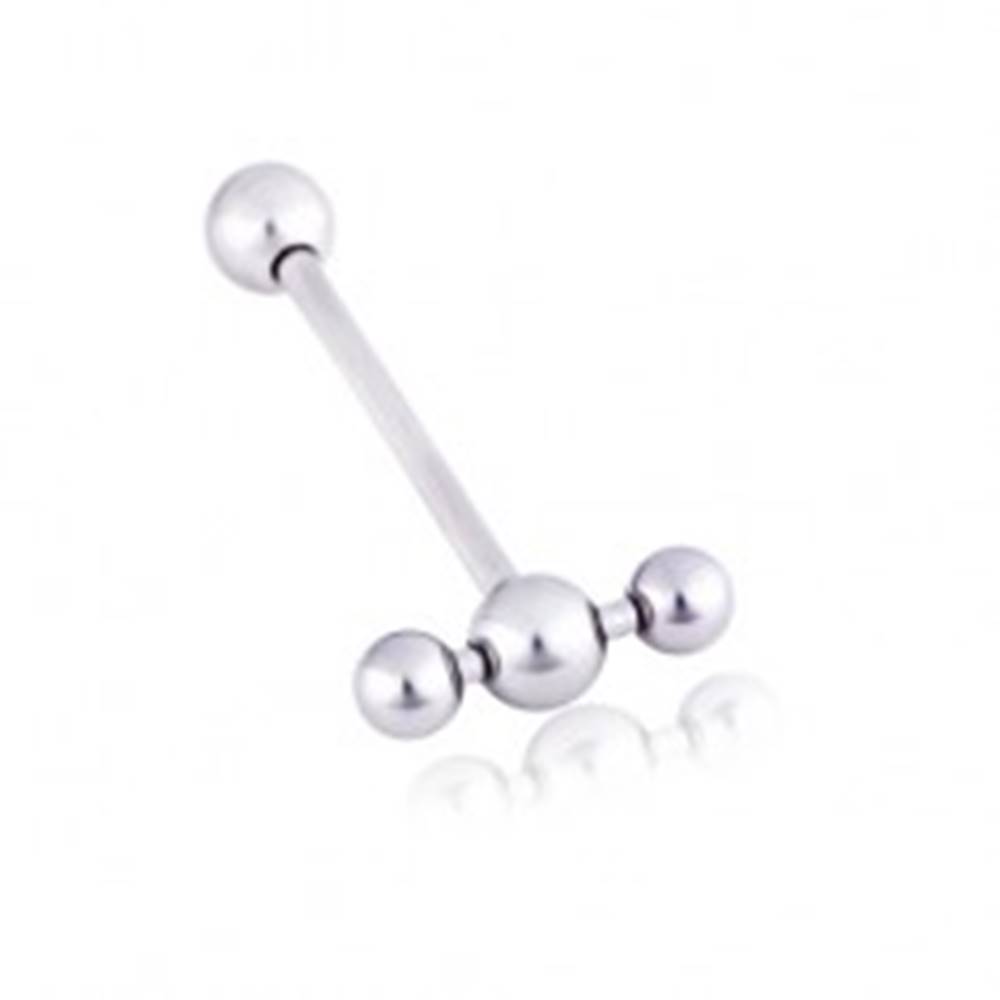 Šperky eshop Oceľový piercing do ucha - dvojitý barbell - Dĺžka piercingu: 14 mm