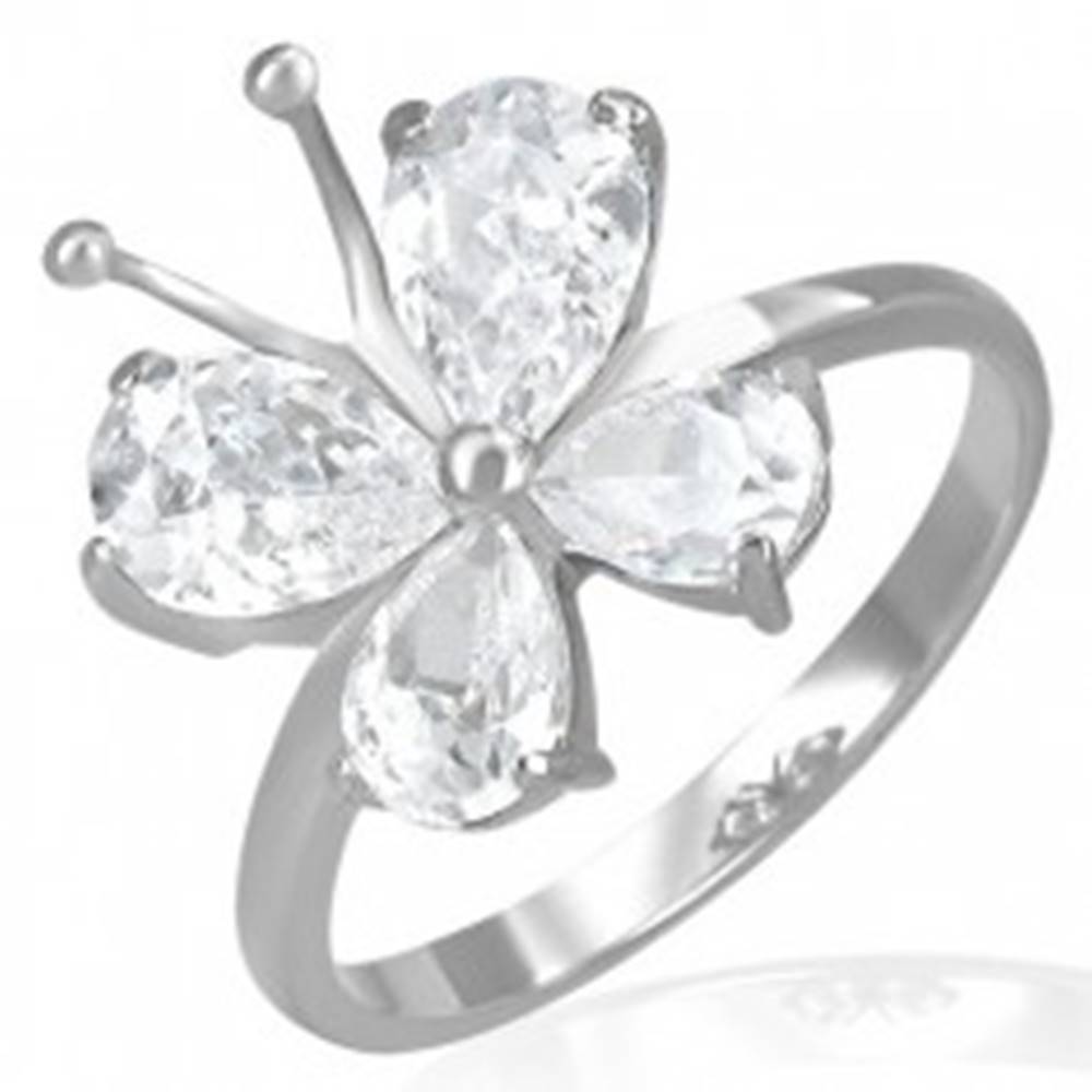 Šperky eshop Oceľový snubný prsteň - zirkónový motýlik s tykadlami - Veľkosť: 52 mm