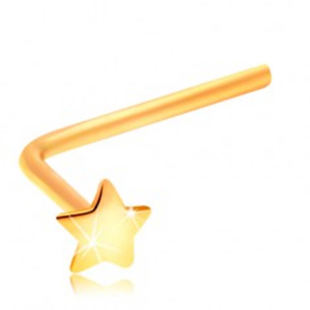 Šperky eshop Piercing do nosa zo žltého 14K zlata - malá hviezdička, zahnutý tvar