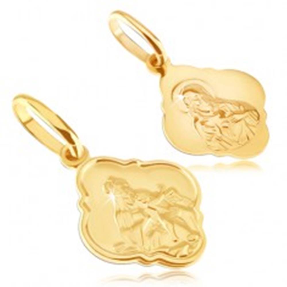Šperky eshop Prívesok zo 14K zlata - matný medailón s Kristom a Madonou